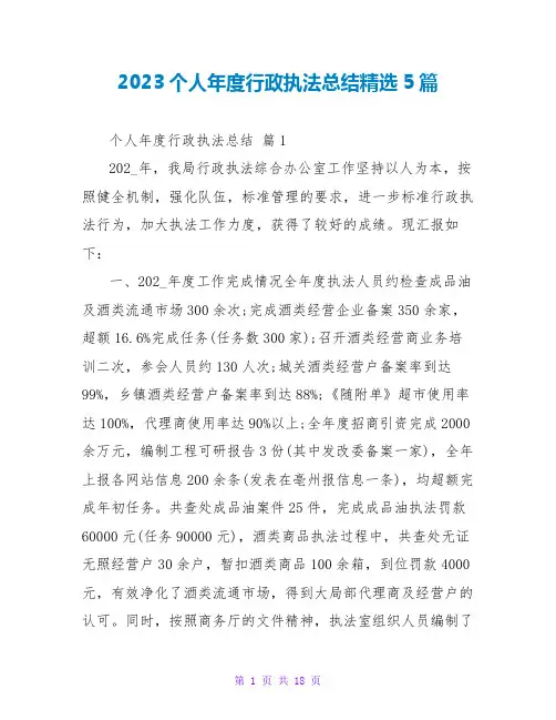 2023个人年度行政执法总结精选5篇