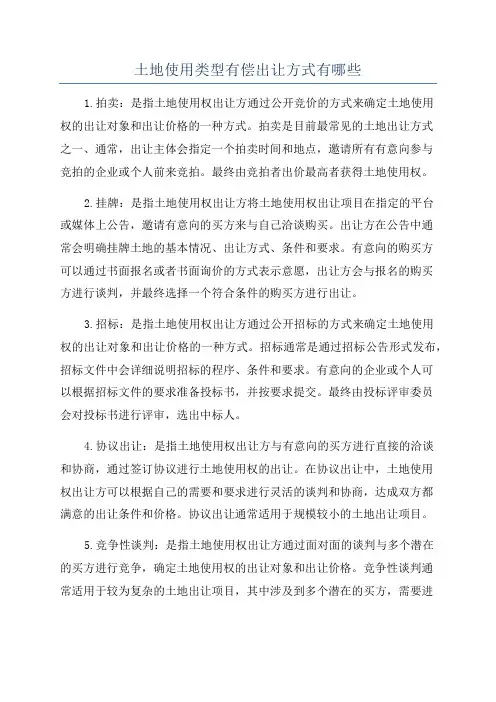 土地使用类型有偿出让方式有哪些