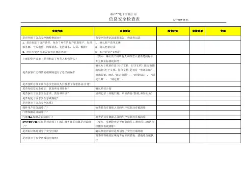 信息安全检查表