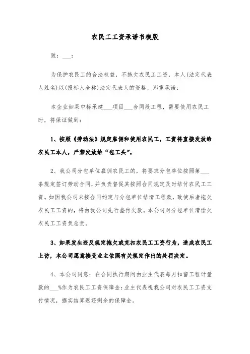 农民工工资承诺书模版（5篇）