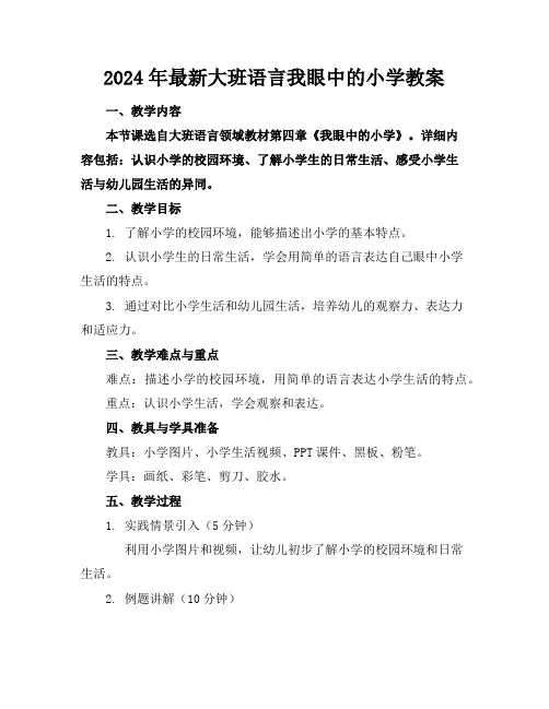 2024年最新大班语言我眼中的小学教案