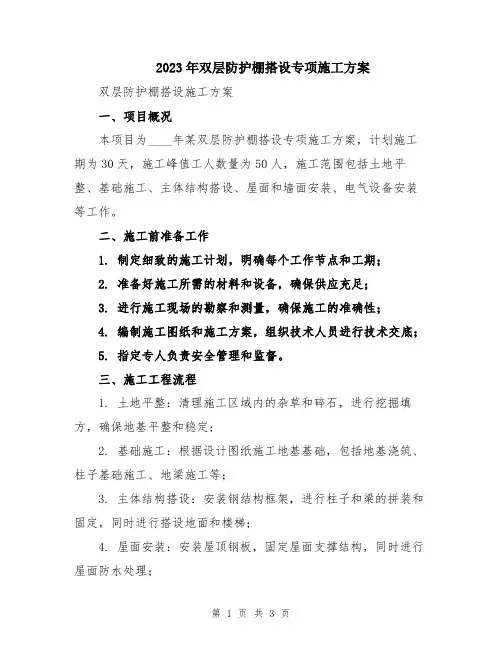 2023年双层防护棚搭设专项施工方案