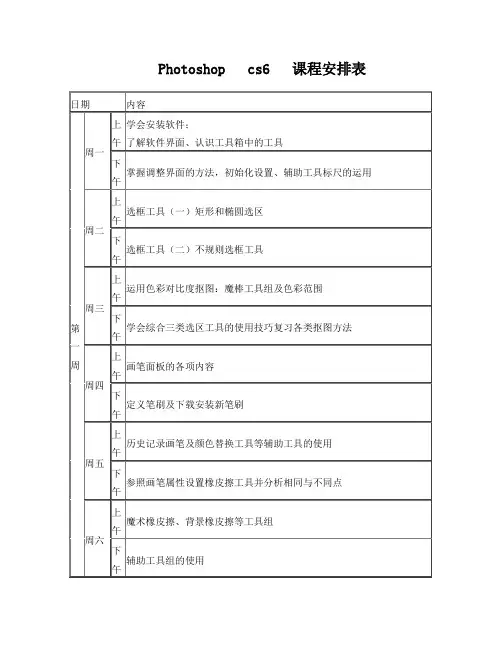 Photoshopcs6课程安排表