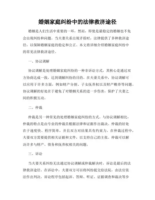 婚姻家庭纠纷中的法律救济途径