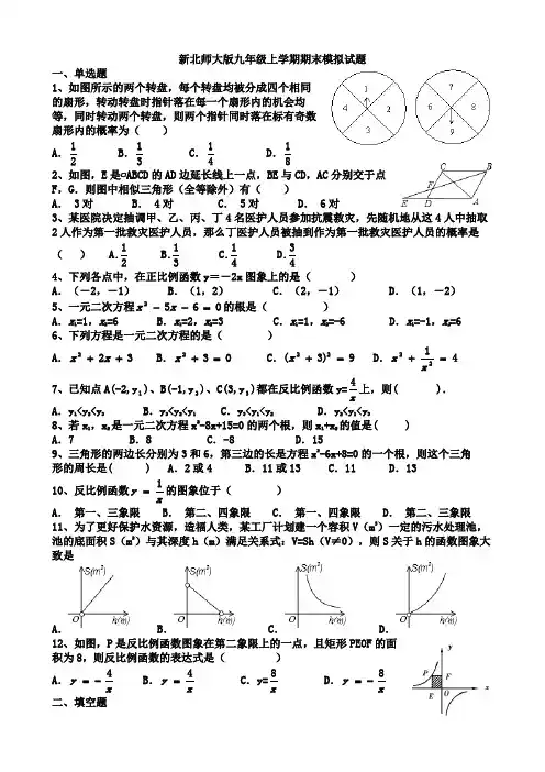 新北师大版九上期末模拟试题