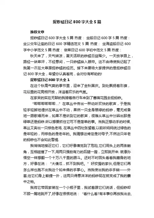 捉蚱蜢日记800字大全5篇