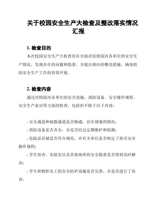 关于校园安全生产大检查及整改落实情况汇报