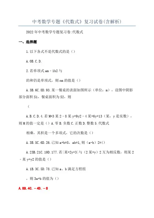 中考数学专题《代数式》复习试卷(含解析)