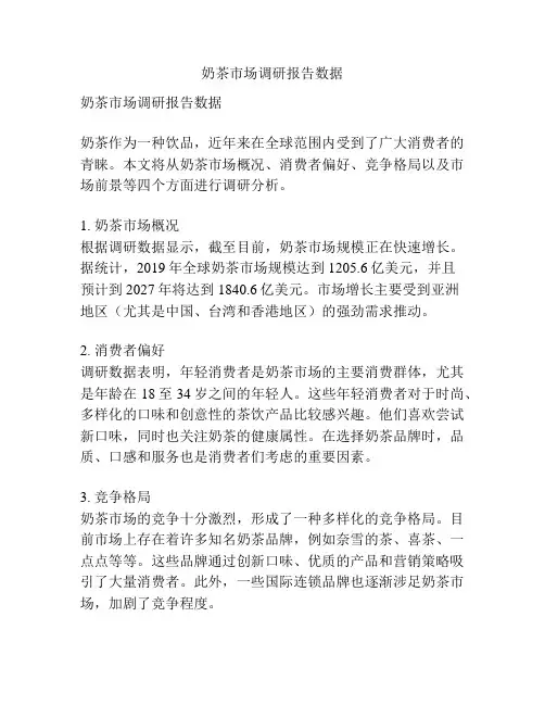 奶茶市场调研报告数据