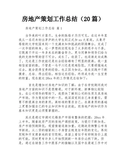 房地产策划工作总结(20篇)