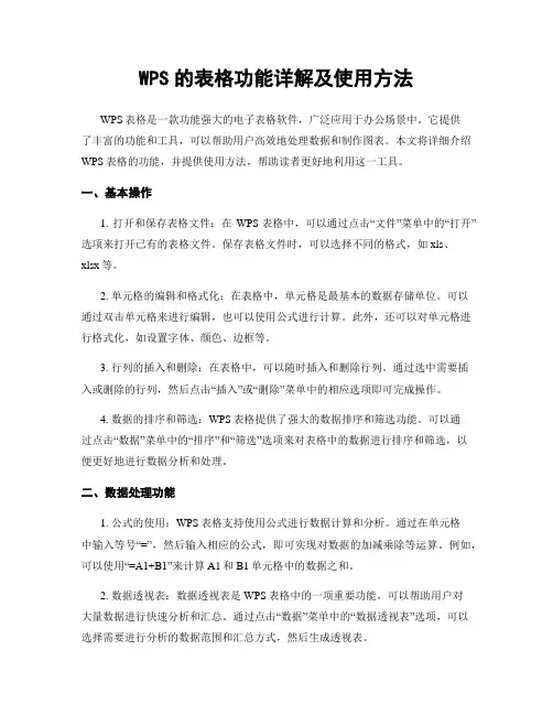 WPS的表格功能详解及使用方法