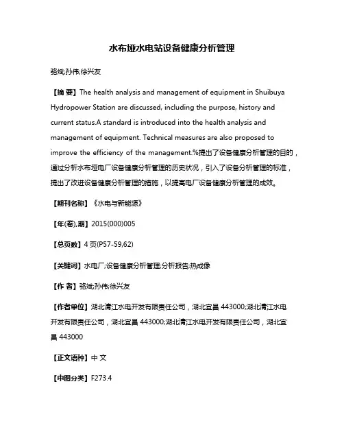 水布垭水电站设备健康分析管理