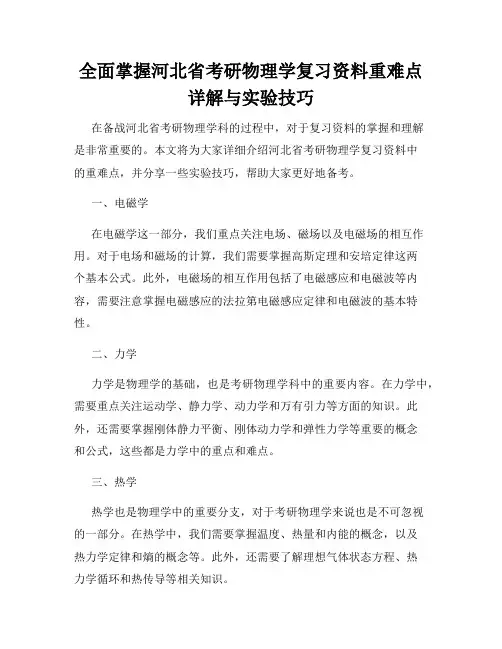 全面掌握河北省考研物理学复习资料重难点详解与实验技巧