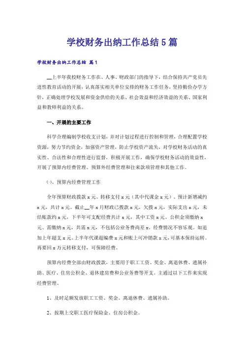 学校财务出纳工作总结5篇