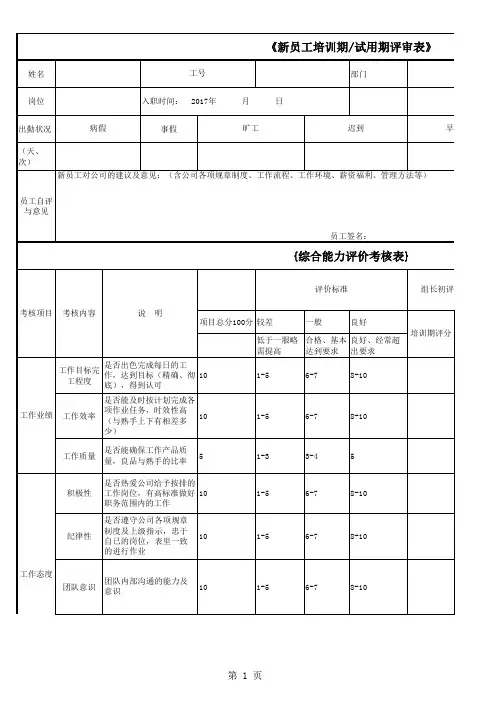新员工试用期考核表 