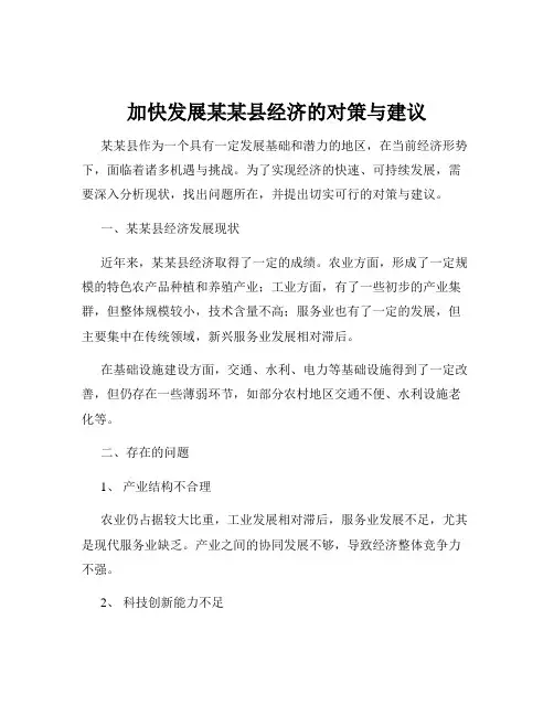 加快发展某某县经济的对策与建议