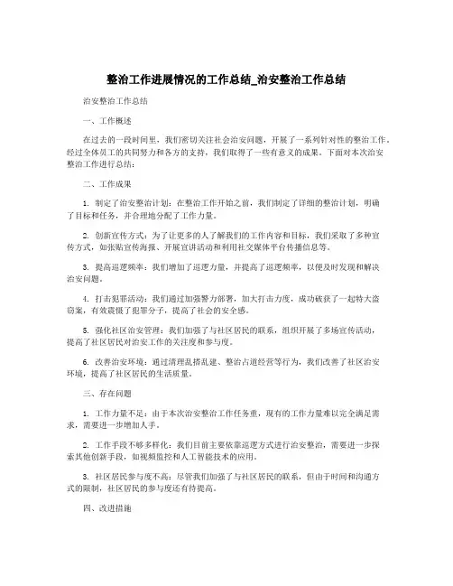 整治工作进展情况的工作总结_治安整治工作总结