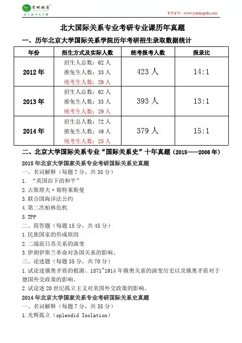 2016年北京大学国际关系专业考研专业课历年真题讲解复习方法答题要点-育明考研考博