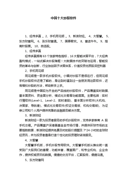 中国十大炒股软件