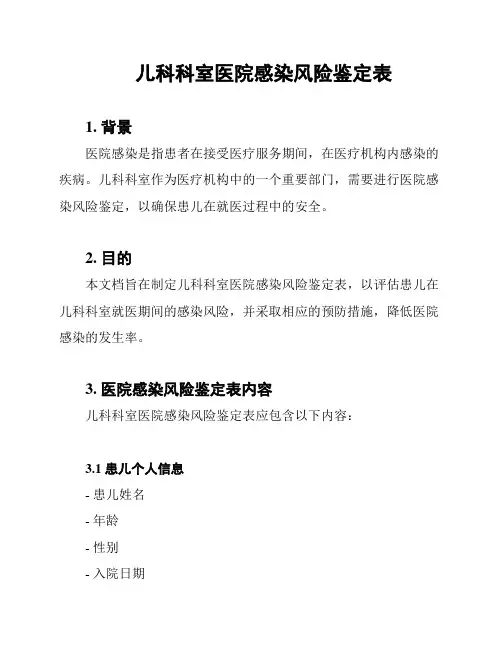 儿科科室医院感染风险鉴定表