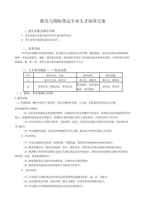 报关与国际货运专业人才培养方案