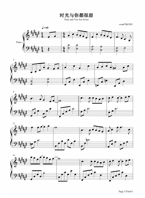 钢琴谱 时光与你都很甜-时光与你都很甜同名宣传曲 五线谱_共6张(全)