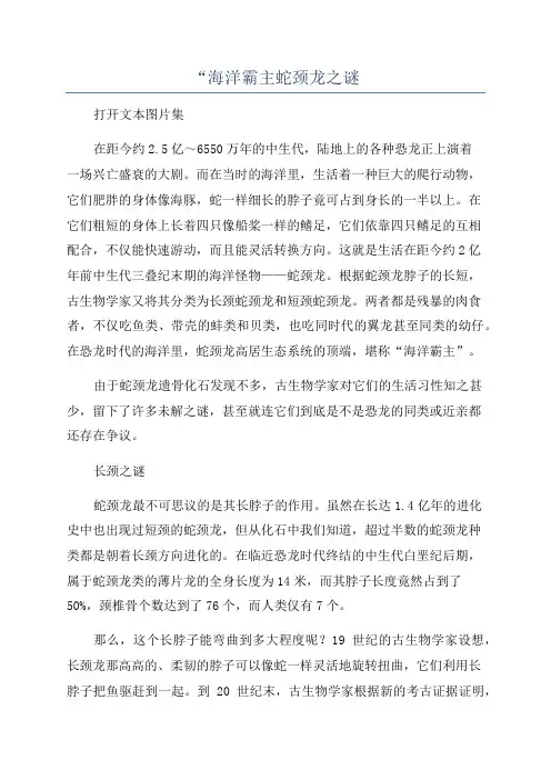 “海洋霸主蛇颈龙之谜