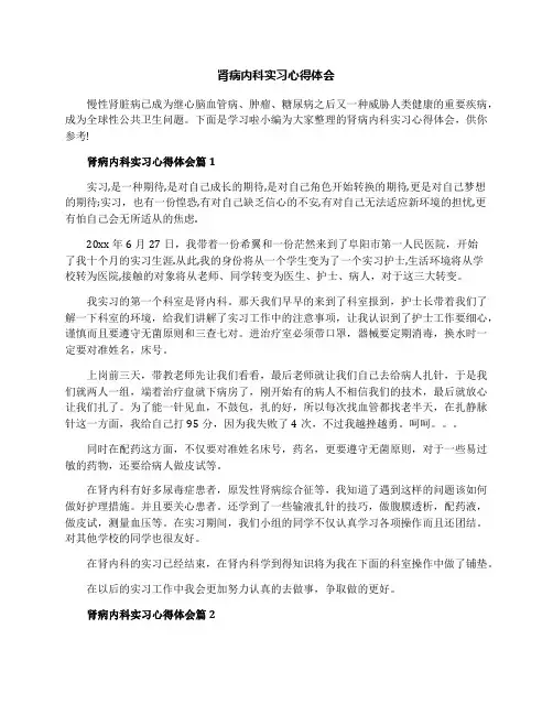 肾病内科实习心得体会