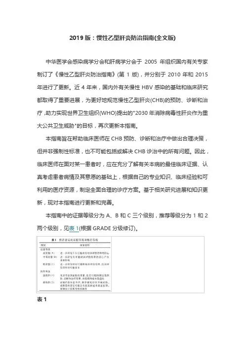 2019版：慢性乙型肝炎防治指南(全文版)
