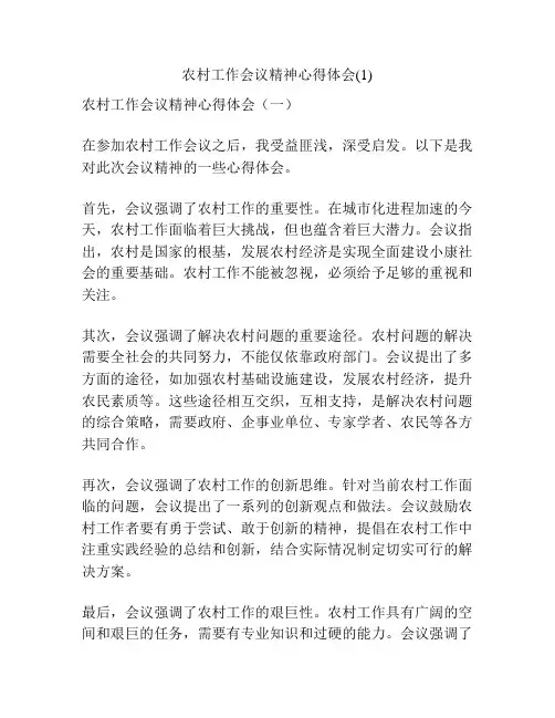 农村工作会议精神心得体会(1)