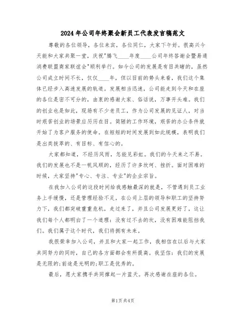 2024年公司年终聚会新员工代表发言稿范文(3篇)