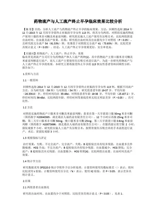 药物流产与人工流产终止早孕临床效果比较分析