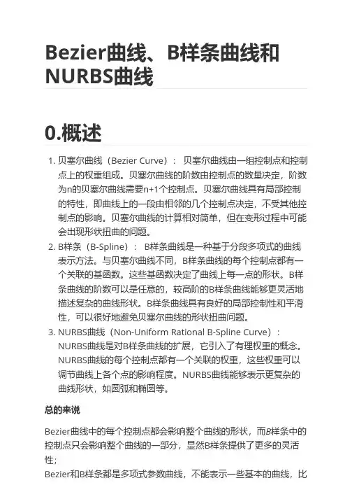 贝塞尔曲线B样条NURBS样条学习总结