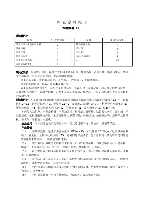 保温涂料配方