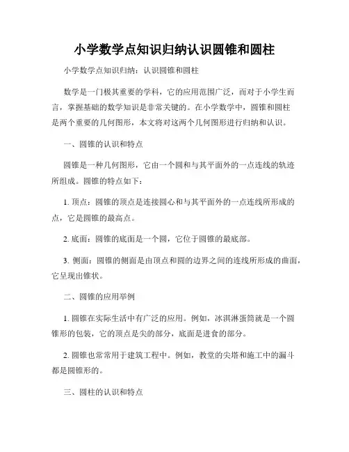小学数学点知识归纳认识圆锥和圆柱