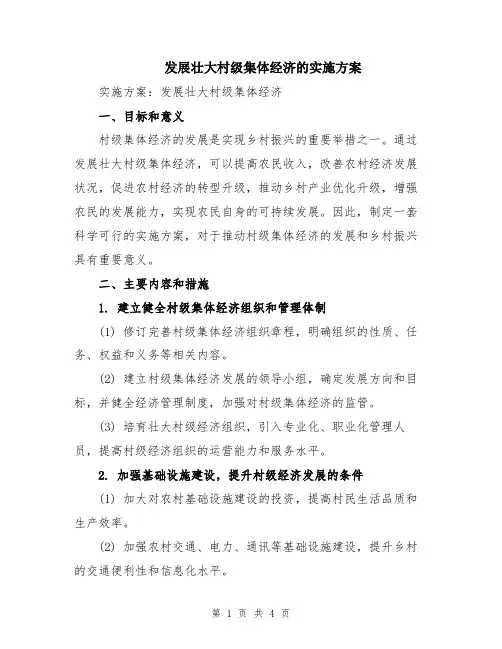 发展壮大村级集体经济的实施方案