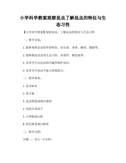 小学科学教案观察昆虫了解昆虫的特征与生态习性