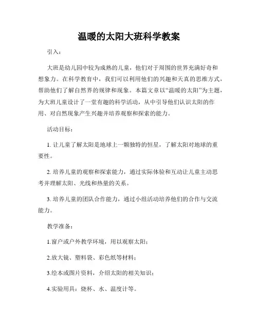 温暖的太阳大班科学教案