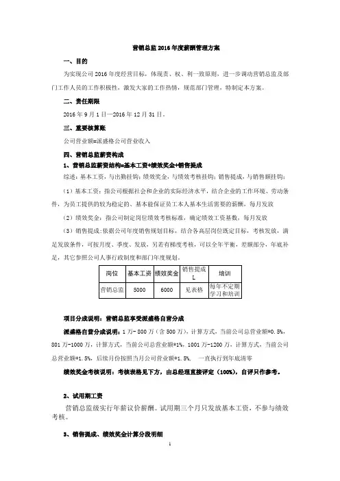 营销总监薪酬管理方案