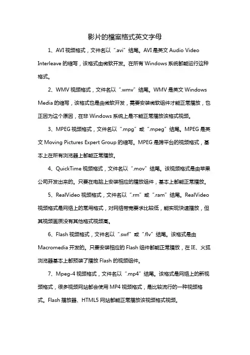 影片的檔案格式英文字母