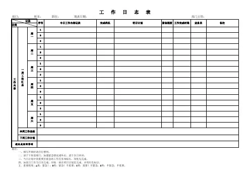 员工每周工作日志表模板A3