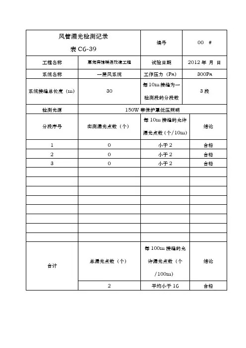 风管漏光检测记录文本