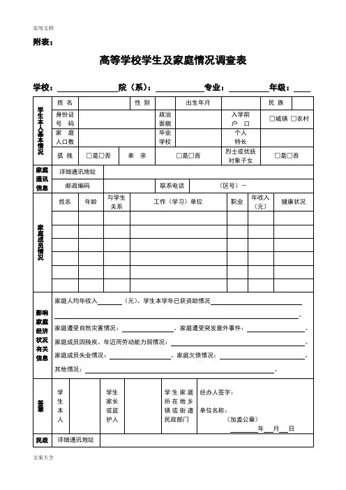 高等学校家庭经济困难学生认定申请表和国家助学贷款申请表