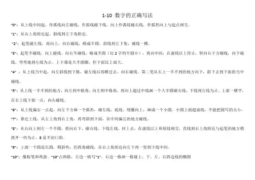 1-10-数字的田字格书写方法