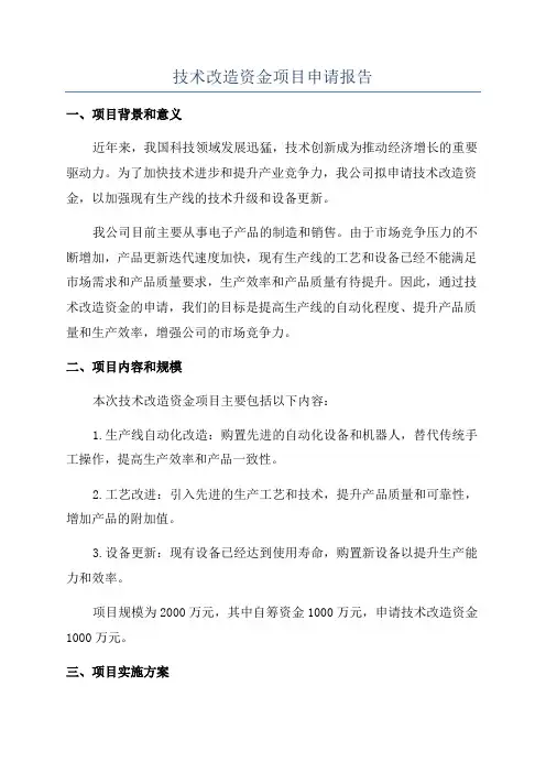 技术改造资金项目申请报告
