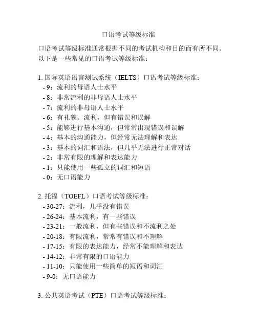 口语考试等级标准