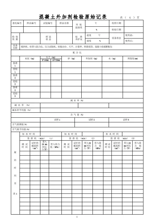 混凝土外加剂检验记录模板