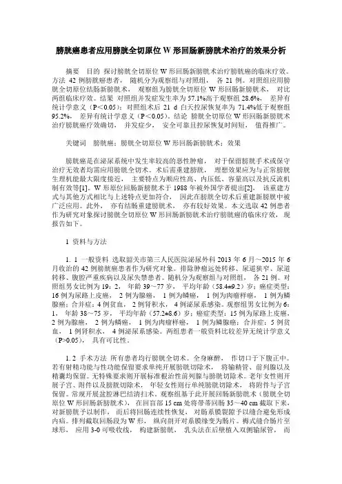 膀胱癌患者应用膀胱全切原位W形回肠新膀胱术治疗的效果分析