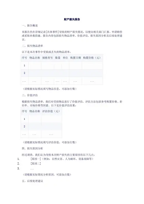 财产损失报告模板
