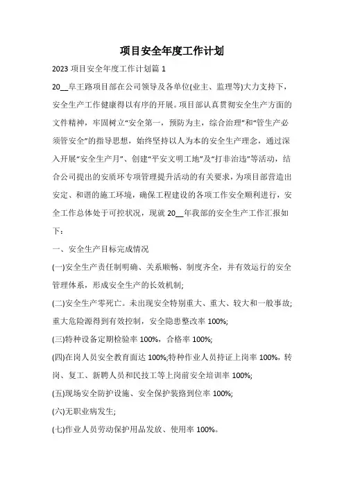 项目安全年度工作计划